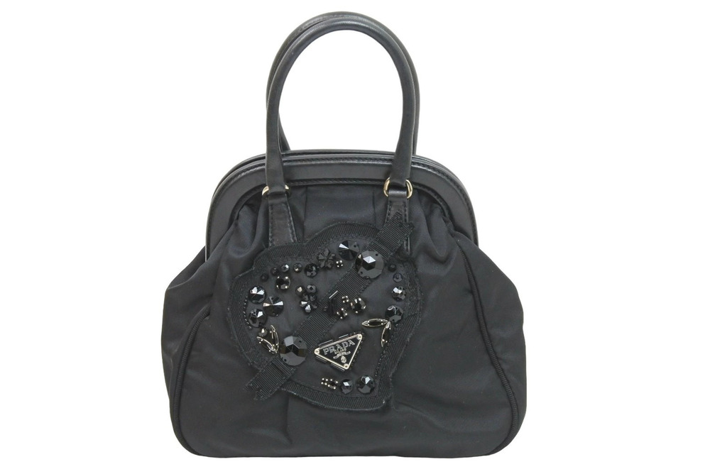 Prada Handbag Evening Heart triangular plate black